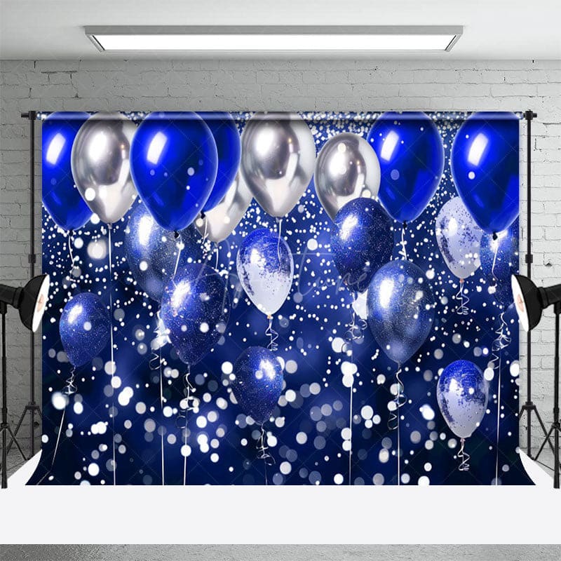 Aperturee - Aperturee Gradient Blue Silver Bokeh Balloon Photo Backdrop