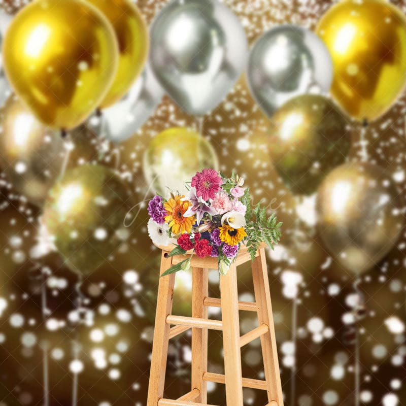 Aperturee - Aperturee Gradient Gold Silver Bokeh Balloon Photo Backdrop