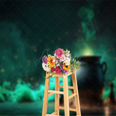 Aperturee - Aperturee Gradient Green Glitter Magic Jar Halloween Backdrop