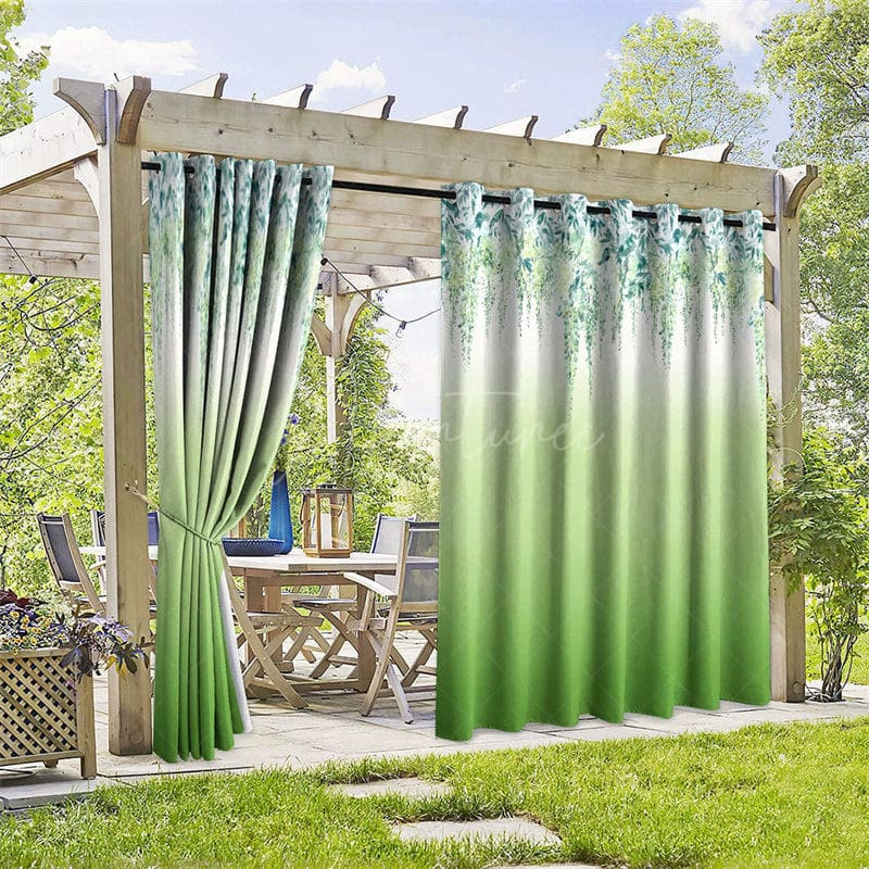 Aperturee - Aperturee Gradient Plant Waterproof Printed Outdoor Curtains