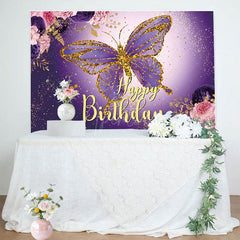Aperturee - Aperturee Gradient Purple Butterfly Floral Birthday Backdrop