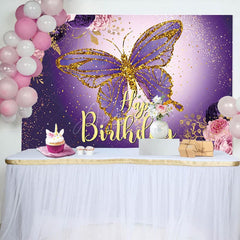 Aperturee - Aperturee Gradient Purple Butterfly Floral Birthday Backdrop