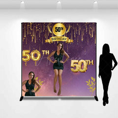 Aperturee - Aperturee Gradient Purple Gold Line Custom Birthday Backdrop