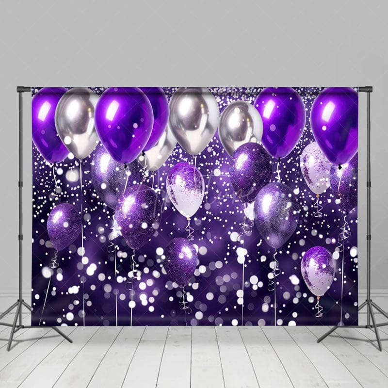 Aperturee - Aperturee Gradient Purple Silver Bokeh Balloon Photo Backdrop