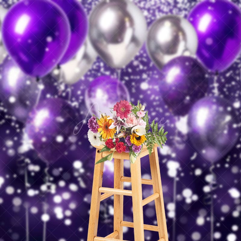Aperturee - Aperturee Gradient Purple Silver Bokeh Balloon Photo Backdrop