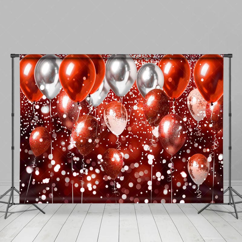 Aperturee - Aperturee Gradient Red Silver Bokeh Balloon Photo Backdrop