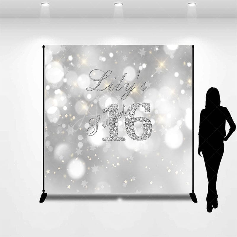 Aperturee - Aperturee Gradient Silver Sweet Bokeh Custom Birthday Backdrop