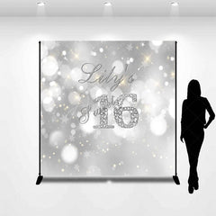 Aperturee - Aperturee Gradient Silver Sweet Bokeh Custom Birthday Backdrop