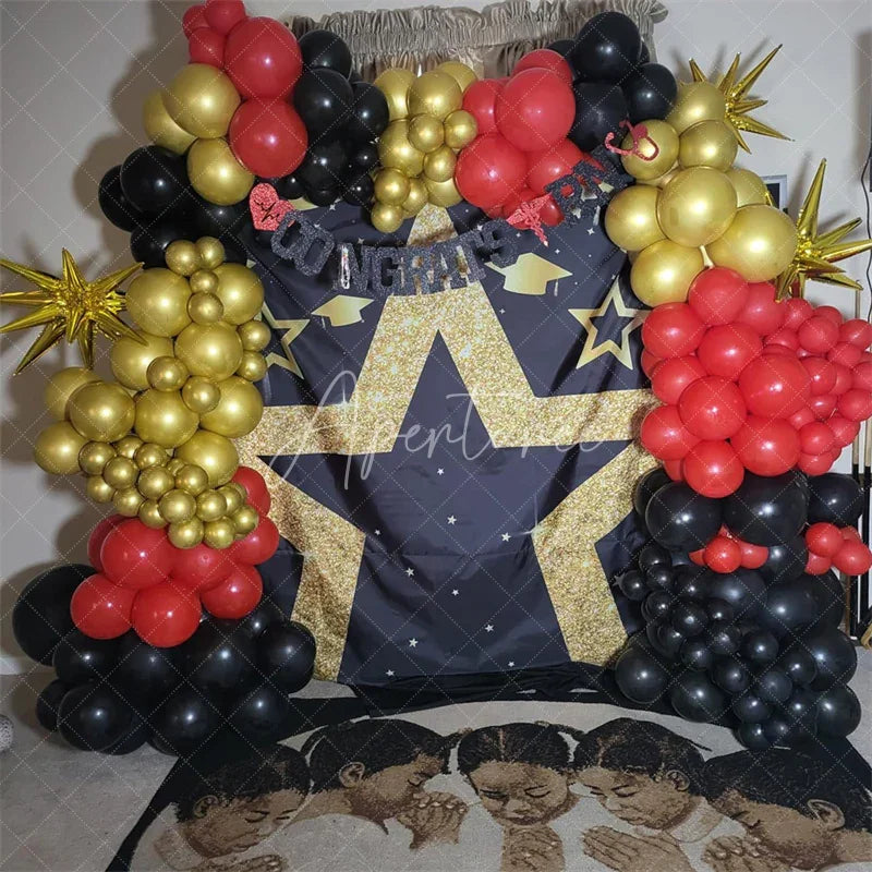 Aperturee - Aperturee Graduation Stars Backdrop Golden Glitter Graduation Caps Party Supplies for Class of 2026
