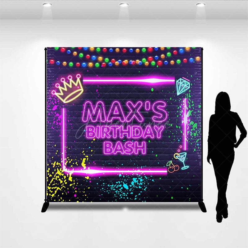 Aperturee - Aperturee Graffiti Neon Wall Crown Custom Birthday Backdrop