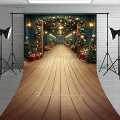 Aperturee - Aperturee Grand Christmas Hallway Sweep Backdrop Elegant Garland and String Lights Holiday Party Photo Floor Drop