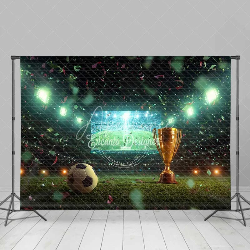 Aperturee - Aperturee Grand Sports Stadium Soccer Ball Trophy Backdrop Victory Celebration Game Day Photography Background