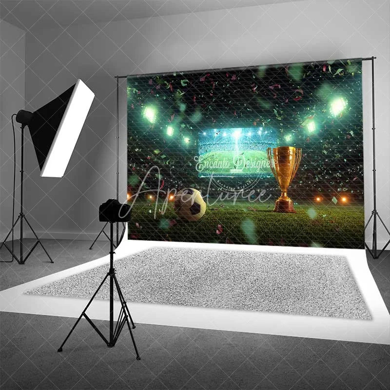 Aperturee - Aperturee Grand Sports Stadium Soccer Ball Trophy Backdrop Victory Celebration Game Day Photography Background