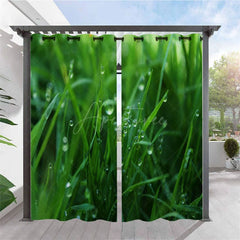 Aperturee - Aperturee Grass Dew Waterproof Printed Outdoor Curtains For Cabana