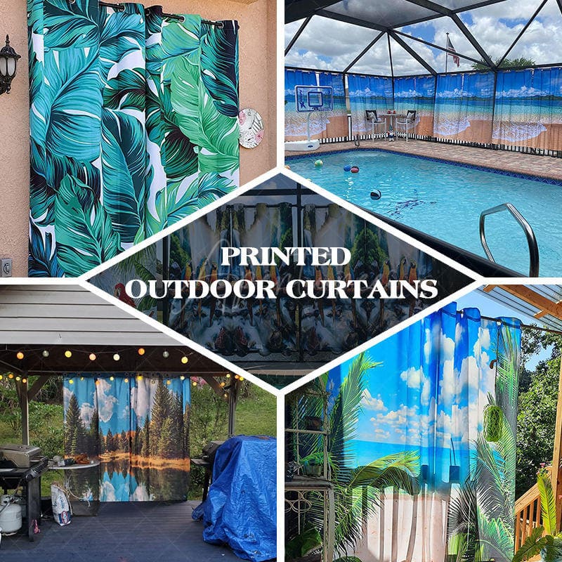 Aperturee - Aperturee Grass Dew Waterproof Printed Outdoor Curtains For Cabana