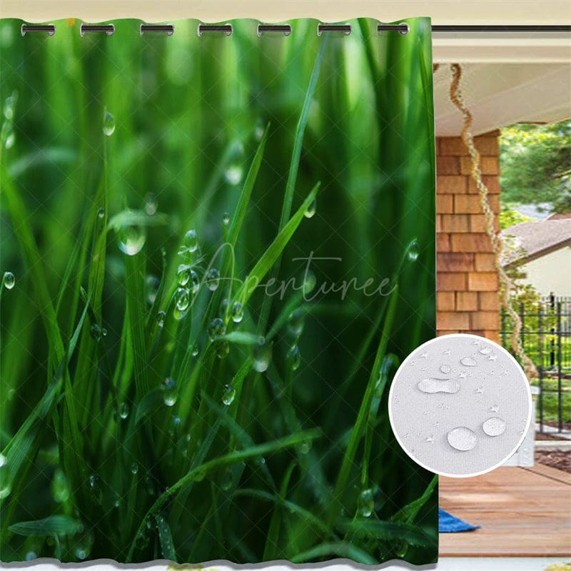 Aperturee - Aperturee Grass Dew Waterproof Printed Outdoor Curtains For Cabana