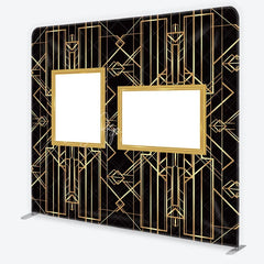 Lofaris Great Gatsby Photo Wall Frame Tension Fabric Backdrop Art Deco Black and Gold Geometric Lines 1920s Party Decor