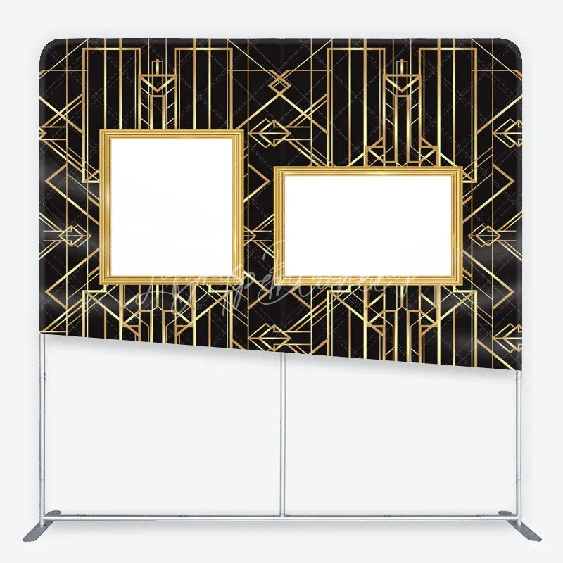 Lofaris Great Gatsby Photo Wall Frame Tension Fabric Backdrop Art Deco Black and Gold Geometric Lines 1920s Party Decor