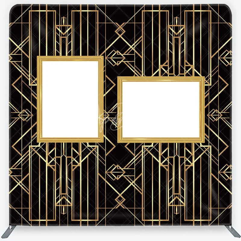 Lofaris Great Gatsby Photo Wall Frame Tension Fabric Backdrop Art Deco Black and Gold Geometric Lines 1920s Party Decor