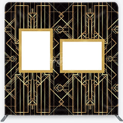 Lofaris Great Gatsby Photo Wall Frame Tension Fabric Backdrop Art Deco Black and Gold Geometric Lines 1920s Party Decor