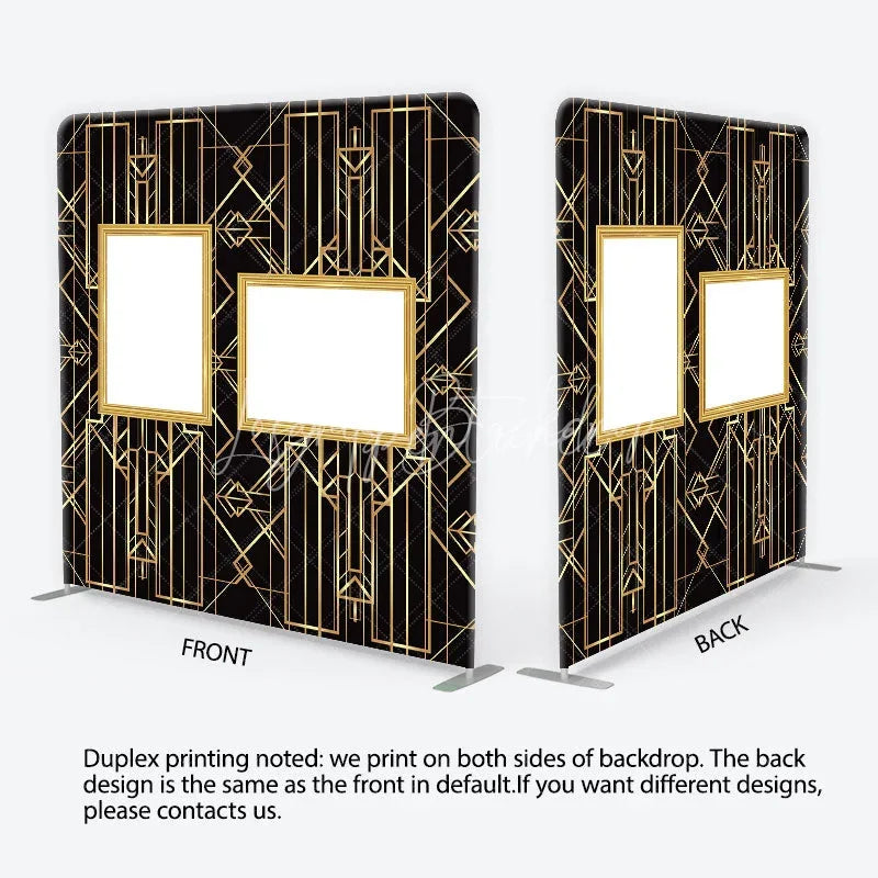 Lofaris Great Gatsby Photo Wall Frame Tension Fabric Backdrop Art Deco Black and Gold Geometric Lines 1920s Party Decor