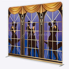 Aperturee - Aperturee Great Gatsby Roaring 20s Tension Fabric Backdrop Art Deco Dancing Couple Silhouette Party Decorations