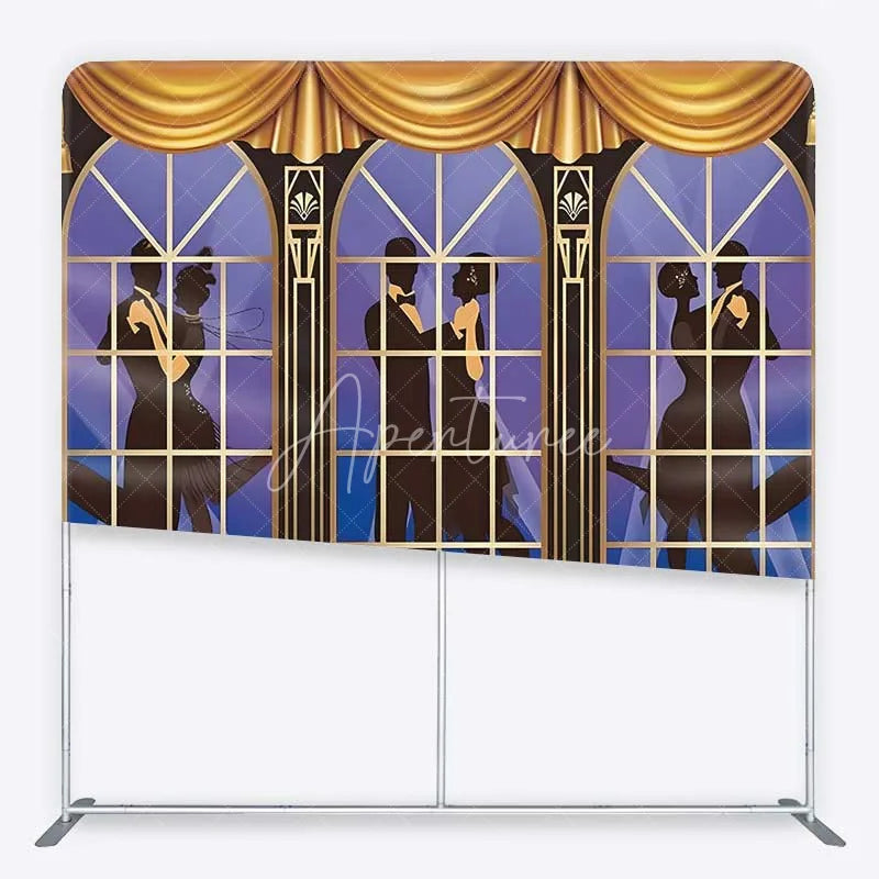 Aperturee - Aperturee Great Gatsby Roaring 20s Tension Fabric Backdrop Art Deco Dancing Couple Silhouette Party Decorations