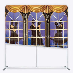 Aperturee - Aperturee Great Gatsby Roaring 20s Tension Fabric Backdrop Art Deco Dancing Couple Silhouette Party Decorations