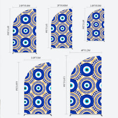Aperturee - Aperturee Greek Evil Eye Half Moon Arch Backdrop for Birthday Party Blue and Gold Nazar Amulet Pattern Protection Themed Photo