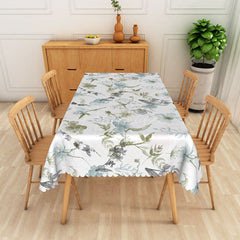 Aperturee - Aperturee Green and Blue Floral Ink Painting Rectangle Tablecloth for Artistic and Abstract Botanical Dining Decor
