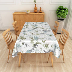 Aperturee - Aperturee Green and Blue Floral Ink Painting Rectangle Tablecloth for Artistic and Abstract Botanical Dining Decor