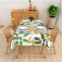 Aperturee - Aperturee Green and Gold Abstract Floral Rectangle Tablecloth Elegant Botanical Party Table Decor