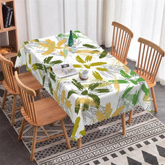Aperturee - Aperturee Green and Gold Abstract Floral Rectangle Tablecloth Elegant Botanical Party Table Decor