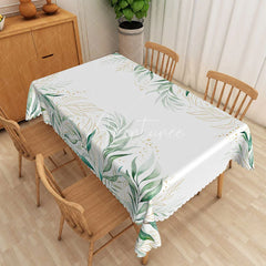 Aperturee - Aperturee Green and Gold Botanical Rectangle Tablecloth Elegant Foliage and Glitter Table Cover Luxury Decor
