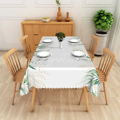Aperturee - Aperturee Green and Gold Botanical Rectangle Tablecloth Elegant Foliage and Glitter Table Cover Luxury Decor