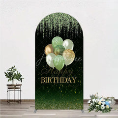 Aperturee - Aperturee Green and Gold Glitter Happy Birthday Balloons Round Top Arch Backdrop Elegant Celebration Party Decor