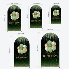 Aperturee - Aperturee Green and Gold Glitter Happy Birthday Balloons Round Top Arch Backdrop Elegant Celebration Party Decor