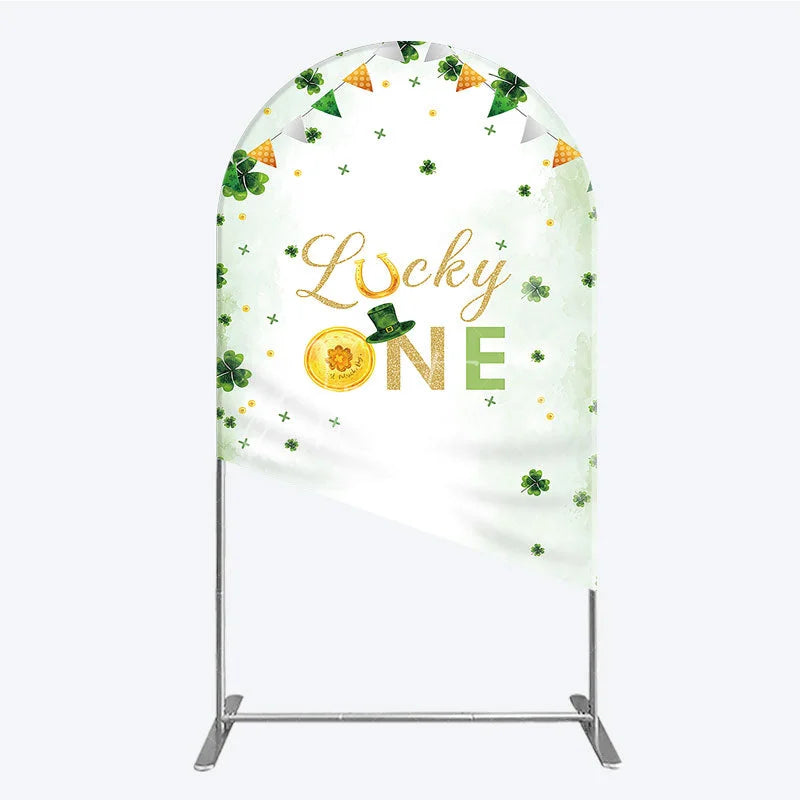 Aperturee - Aperturee Green and Gold Lucky ONE St. Patrick’s Day Arch Backdrop Kit Shamrock First Birthday Party Decor