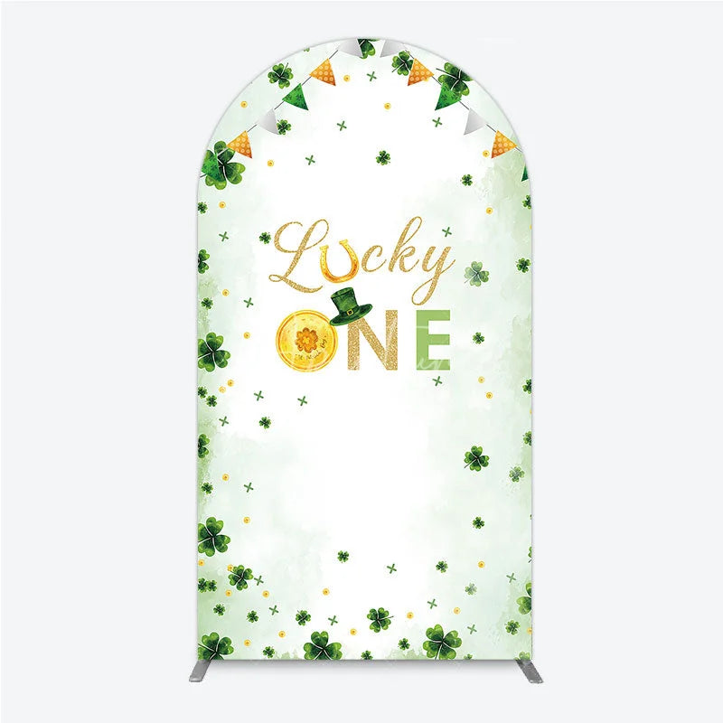 Aperturee - Aperturee Green and Gold Lucky ONE St. Patrick’s Day Arch Backdrop Kit Shamrock First Birthday Party Decor