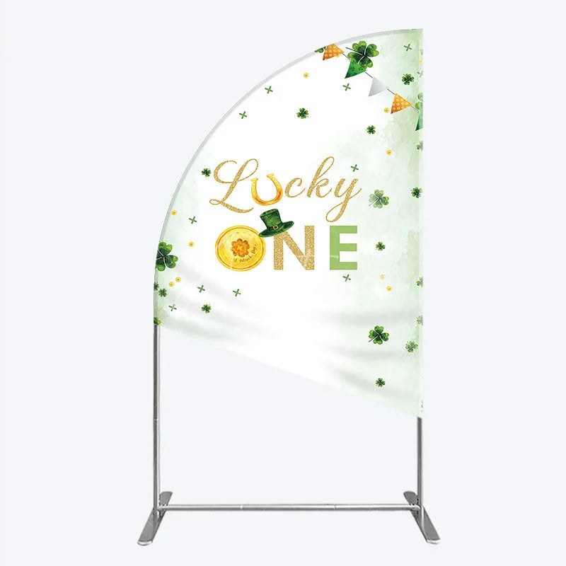 Aperturee - Aperturee Green and Gold Lucky ONE St. Patrick’s Day Half Moon Arch Backdrop Kit Shamrock First Birthday Party Decor