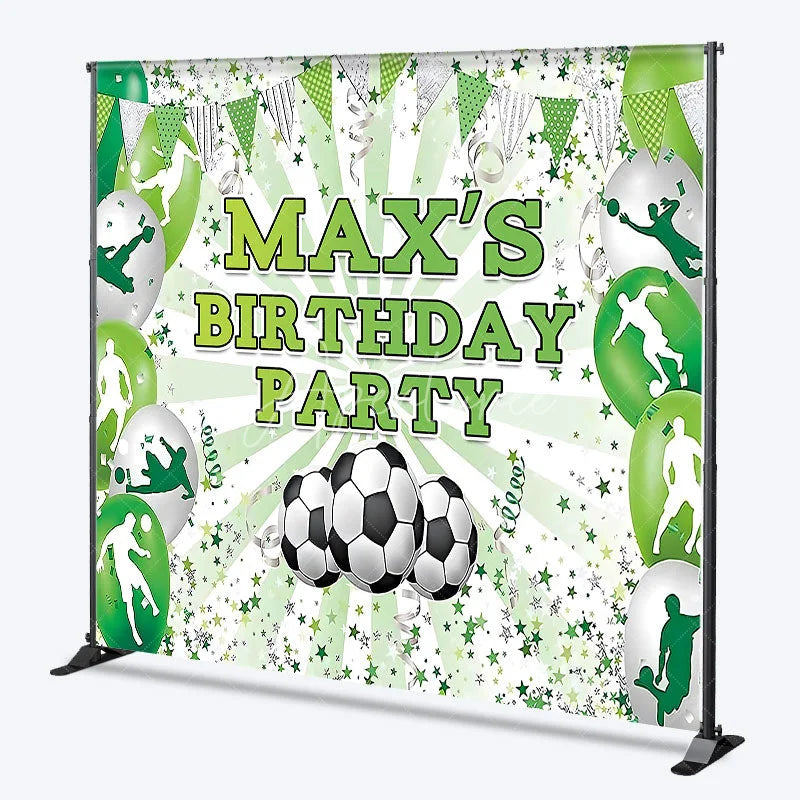 Aperturee - Aperturee Green and White Soccer Theme Custom Birthday Backdrop Personalized Sports Party Decor with Player Silhouettes