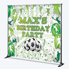 Aperturee - Aperturee Green and White Soccer Theme Custom Birthday Backdrop Personalized Sports Party Decor with Player Silhouettes