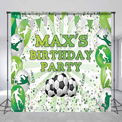 Aperturee - Aperturee Green and White Soccer Theme Custom Birthday Backdrop Personalized Sports Party Decor with Player Silhouettes