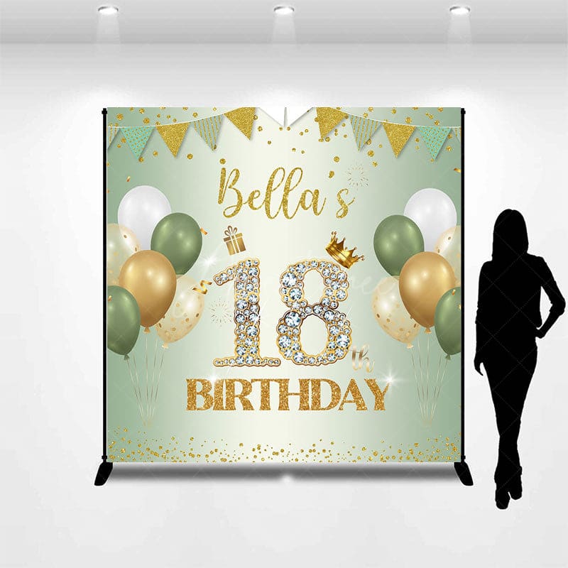Aperturee - Aperturee Green Balloons Glitter Custom 18 Birthday Backdrop
