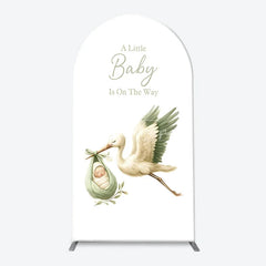 Aperturee - Aperturee Green Botanical Stork and Baby Bassinet Arch Backdrop Kit A Little Baby Is On The Way Shower Decor
