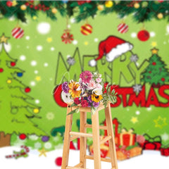 Aperturee - Aperturee Green Christmas Thief Inspired Backdrop for Holiday Party Whoville Cartoon with Dog Merry Grinchmas Photo Booth