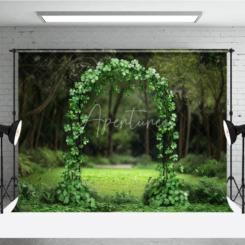 Aperturee - Aperturee Green Clover Archway Photography Backdrop Lush Foliage Enchanted Forest for Wedding and Portrait