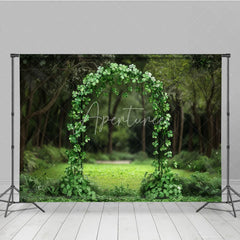 Aperturee - Aperturee Green Clover Archway Photography Backdrop Lush Foliage Enchanted Forest for Wedding and Portrait