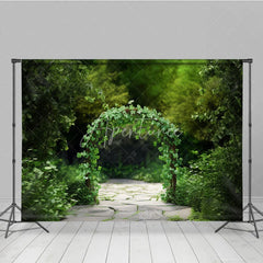 Aperturee - Aperturee Green Clover Archway Photography Backdrop with Stone Path Lush Garden Scenery for Portraits