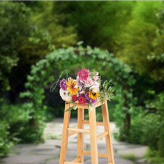 Aperturee - Aperturee Green Clover Archway Photography Backdrop with Stone Path Lush Garden Scenery for Portraits